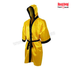 Men Hooded Satin Boxing Robe Yellow CRW-BR-04