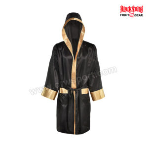 Men Hooded Satin Boxing Robe Black CRW-BR-06