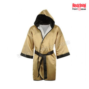 Men Hooded Satin Boxing Robe Golden CRW-BR-07