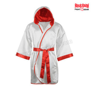 Men Hooded Satin Boxing Robe White CRW-BR-09